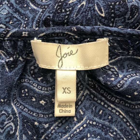 Joie Agenta Silk Paisley Blouse blue ruffle sleeve - Picture 7 of 8